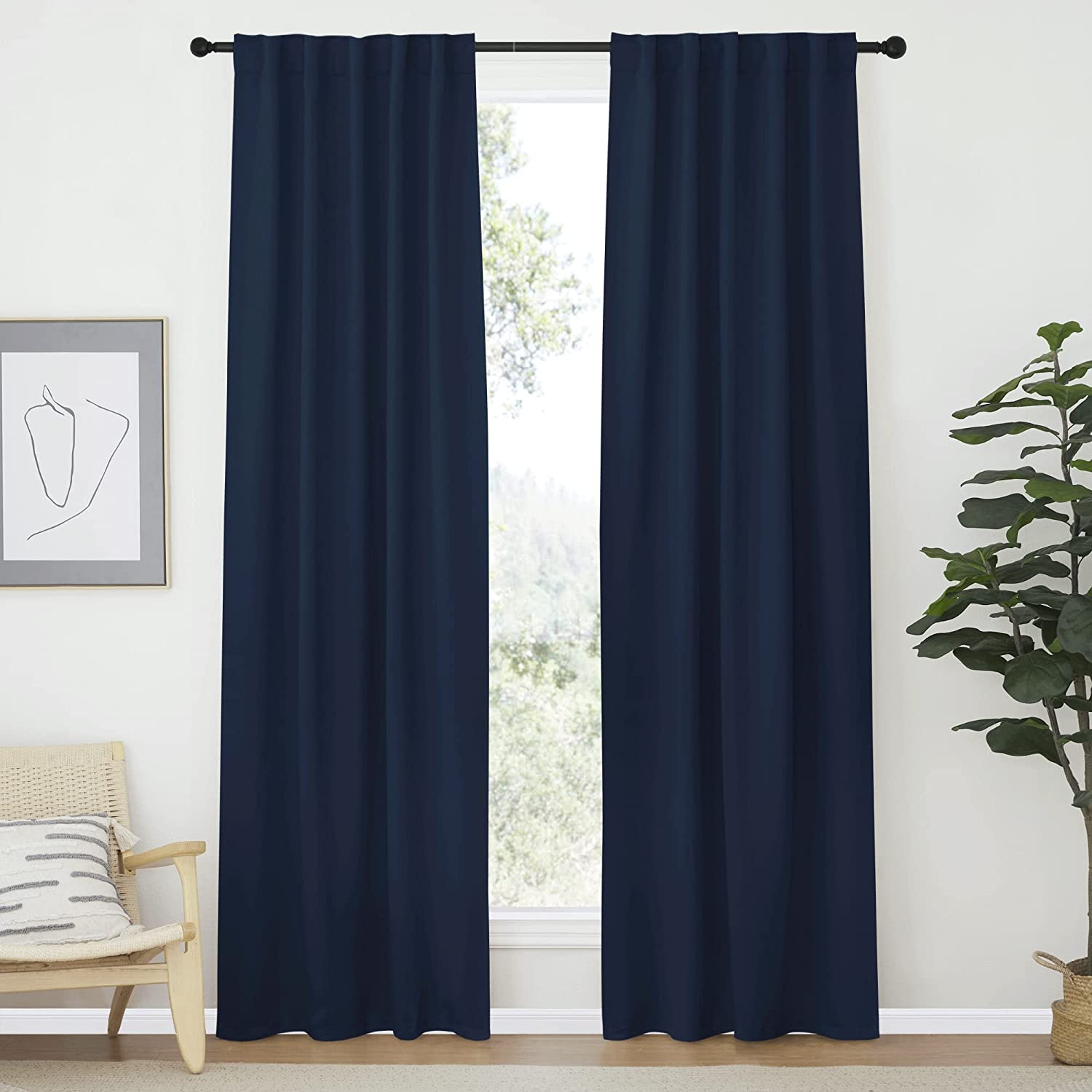 KFHDRS-Living Room Darkening Curtains - (Navy Color) W42 x L70, Set of