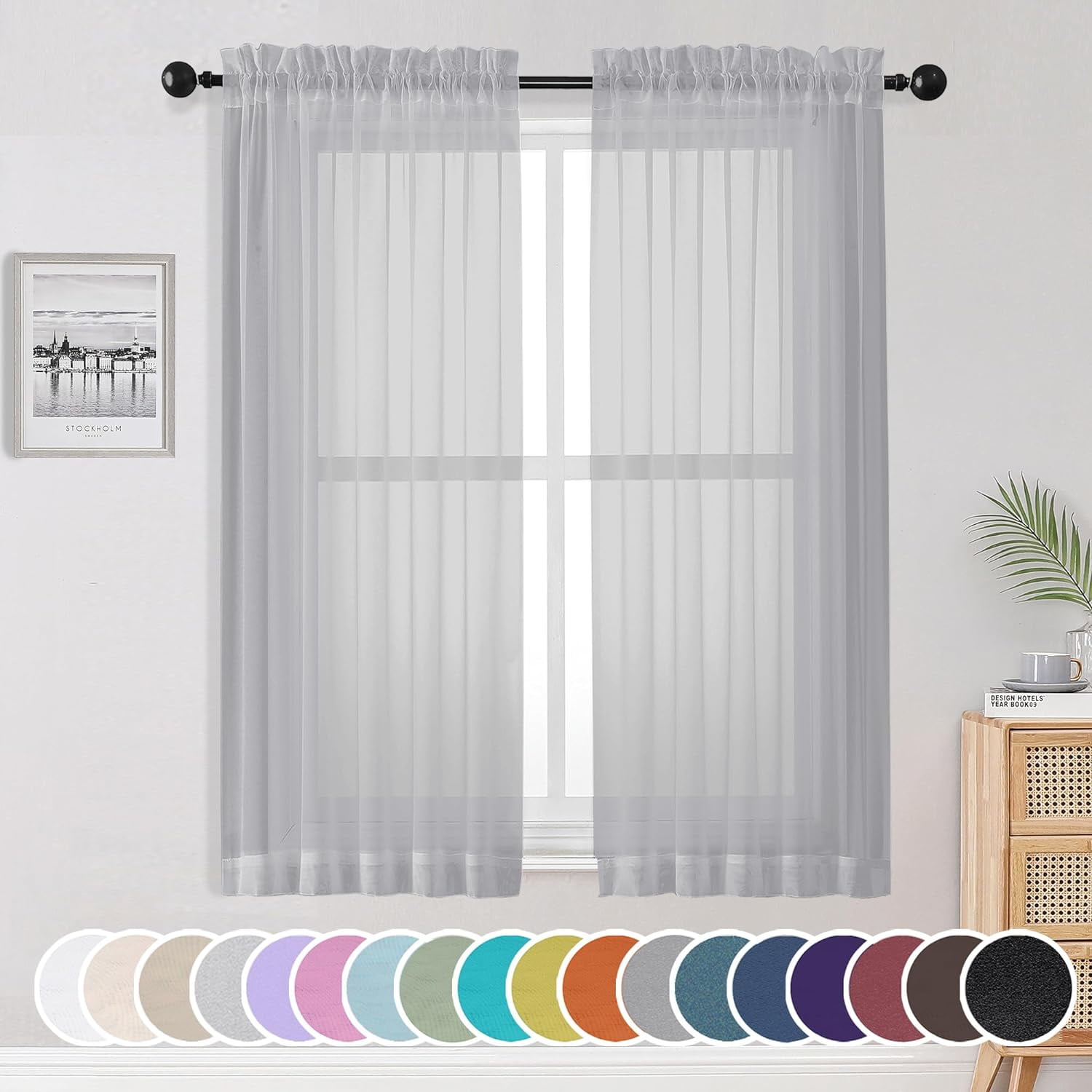 KFHDRS-Sheer Curtains 63 inch Length for Bedroom Living Room 2 Panels