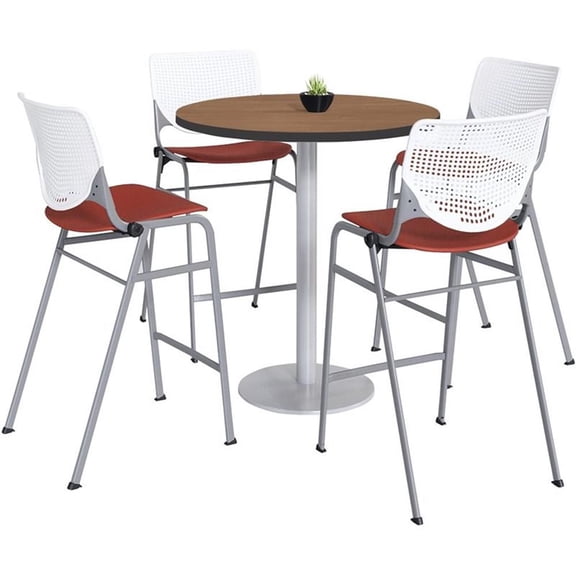 KFI 42" Round Bistro Table - Cherry Top - Kool Barstools - White/Coral