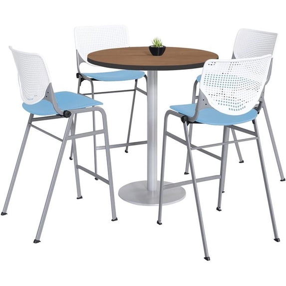 KFI 42" Round Bistro Table - Cherry Top - Kool Barstools - White/Sky Blue
