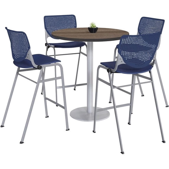 KFI 42" Round Bistro Table - Teak Top - Kool Barstools - Navy