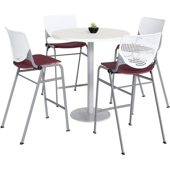 KFI 42" Round Bistro Table - White Top - Kool Barstools - White/Burgundy