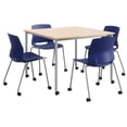 thumbnail image 1 of KFI Dailey 42in Square Dining Set - Natural Table - Navy Chairs w/Casters, 1 of 2