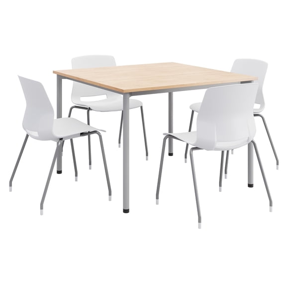 KFI Dailey 42in Square Dining Set - Natural Table - White Chairs