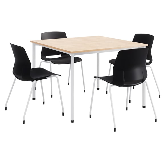 KFI Dailey 42in Square Dining Set - Natural/White Table - Black Chairs