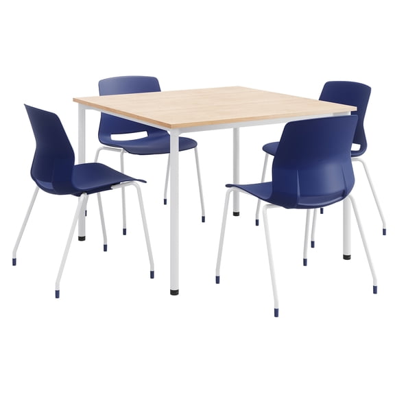 KFI Dailey 42in Square Dining Set - Natural/White Table - Navy Chairs
