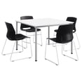 thumbnail image 1 of KFI Dailey 42in Square Dining Set - White/Silver Table - Black Sled Chairs, 1 of 3