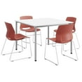 thumbnail image 1 of KFI Dailey 42in Square Dining Set - White/Silver Table - Coral Sled Chairs, 1 of 3