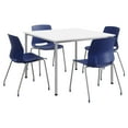 thumbnail image 1 of KFI Dailey 42in Square Dining Set - White/Silver Table - Navy Chairs, 1 of 3