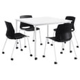 thumbnail image 1 of KFI Dailey 42in Square Dining Set - White Table - Black Chairs w/Casters, 1 of 3