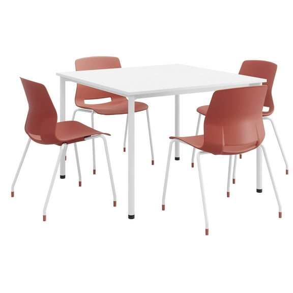 KFI Dailey 42in Square Dining Set - White Table - Coral Chairs
