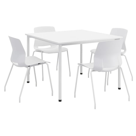 KFI Dailey 42in Square Dining Set - White Table - White Chairs
