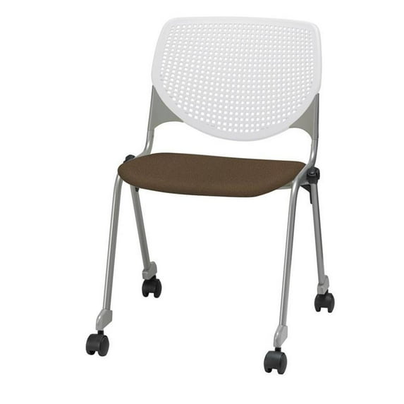 KFI KOOL Stack Chair - Casters - Fudge Fabric Upholstered Seat
