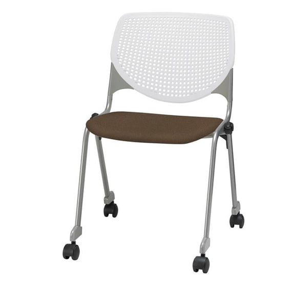 KFI KOOL Stack Chair - Casters - Fudge Fabric Upholstered Seat