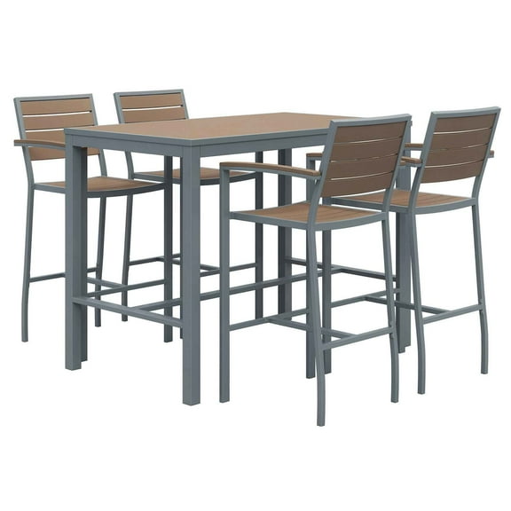 KFI Studios Eveleen 5-Piece Outdoor Patio Set, 45-5/8"H x 30"W x 30"D, Gray/Silver Table, Black Chairs