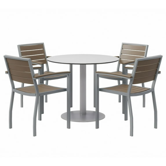 KFI Studios Eveleen 5-Piece Outdoor Patio Set, 45-5/8"H x 30"W x 30"D, White Table, Black Chairs