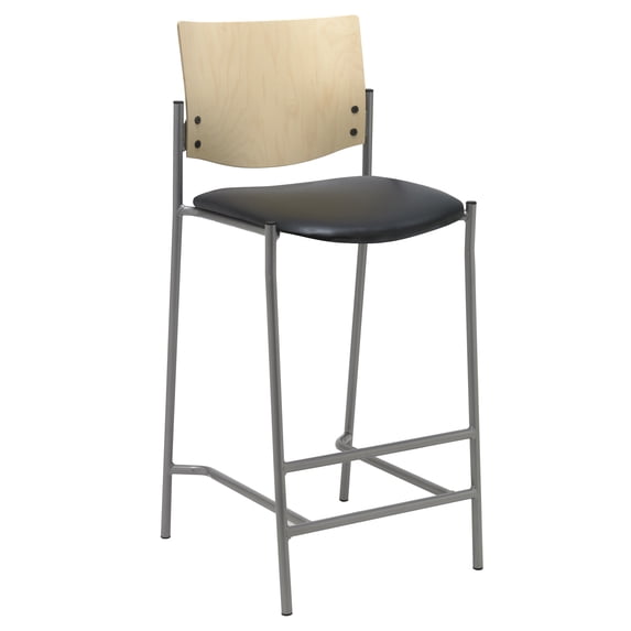 KFI Studios Evolve Barstool, Natural Wood Back, Black Vinyl Seat