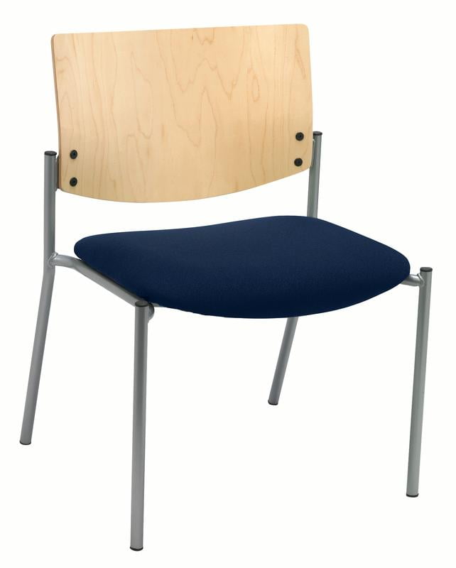 Evolve Natural Wood & Navy Vinyl Armless Stacking Chair