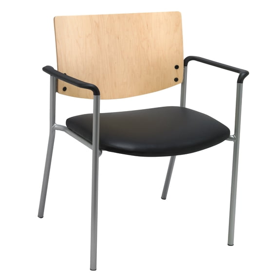 KFI Studios Evolve Big & Tall Dining Chair with Arms, Natural Wood Back, Black Vinyl Seat