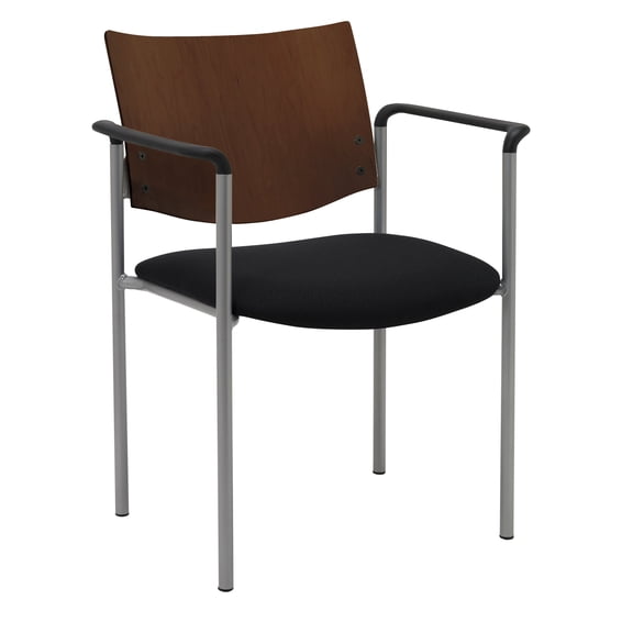 KFI Studios Evolve Dining Chair with Arms, Chocolate Wood Back, Black Seat
