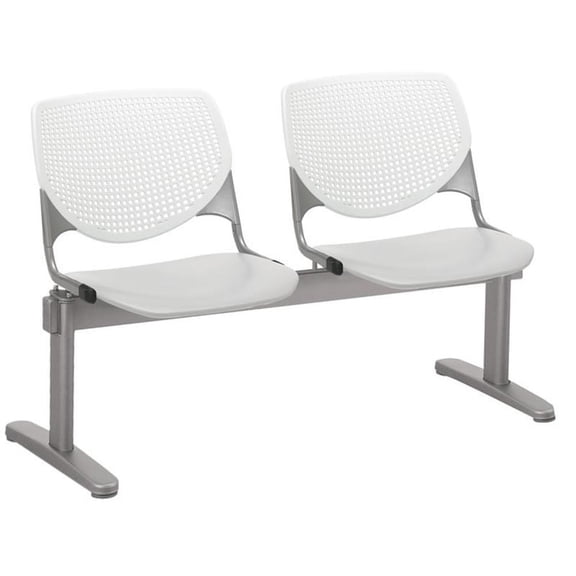 KFI Studios KOOL 2 Seat Reception Bench, White Back, Light Gray Seat