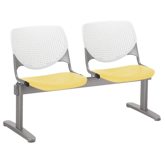 KFI Studios KOOL 2 Seat Reception Bench, White Back, Yellow Seat