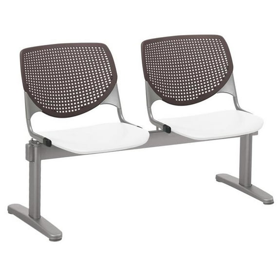 KFI Studios KOOL 2 Seat Reception Bench, White Seat, Brownstone Back