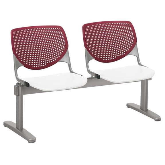 KFI Studios KOOL 2 Seat Reception Bench, White Seat, Burgundy Back