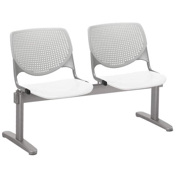 KFI Studios KOOL 2 Seat Reception Bench, White Seat, Light Gray Back