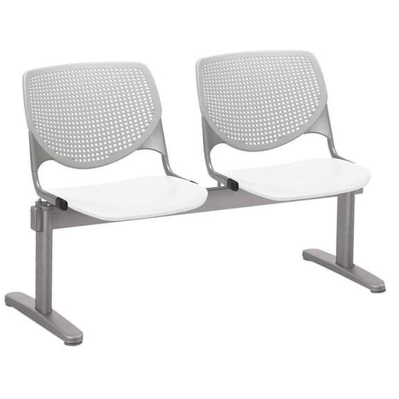 KFI Studios KOOL 2 Seat Reception Bench, White Seat, Light Gray Back
