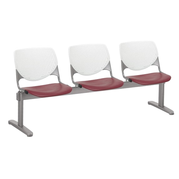 KFI Studios KOOL 3 Seat Reception Bench, White Back, Burgundy Seat