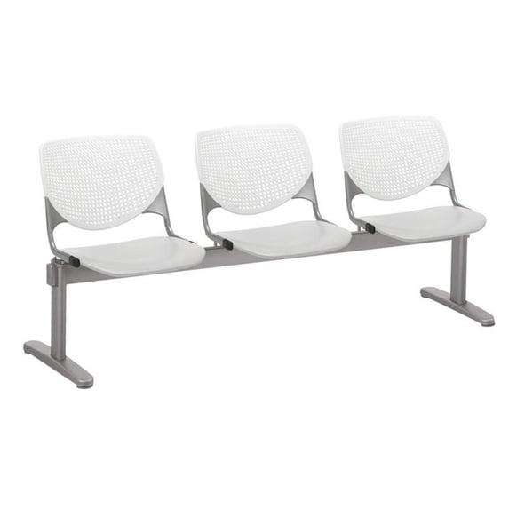 KFI Studios KOOL 3 Seat Reception Bench, White Back, Light Gray Seat