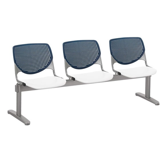 KFI Studios KOOL 3 Seat Reception Bench, White Seat, Navy Back