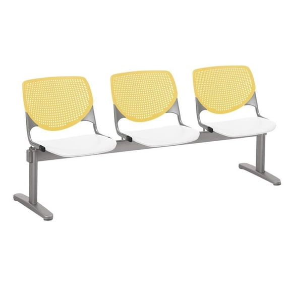 KFI Studios KOOL 3 Seat Reception Bench, White Seat, Yellow Back