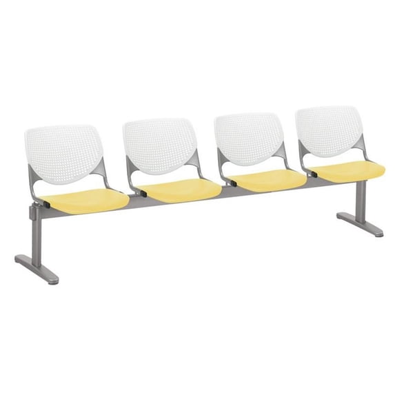 KFI Studios KOOL 4 Seat Reception Bench, White Back, Yellow Seat