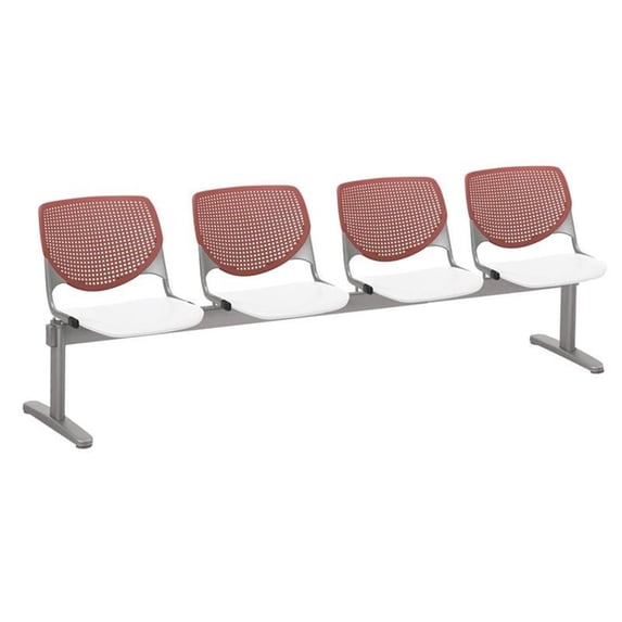 KFI Studios KOOL 4 Seat Reception Bench, White Seat, Coral Back