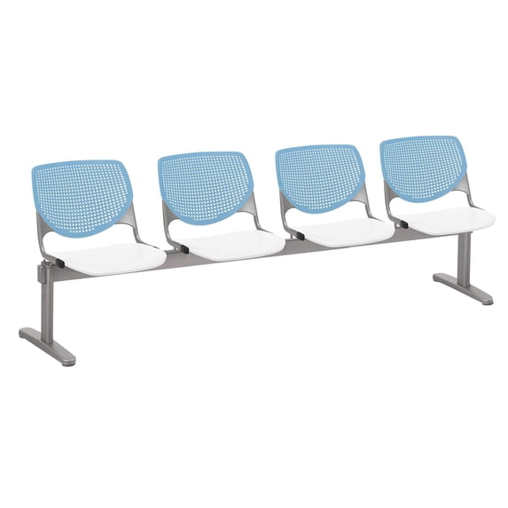 KFI Studios KOOL 4 Seat Reception Bench, White Seat, Sky Blue Back