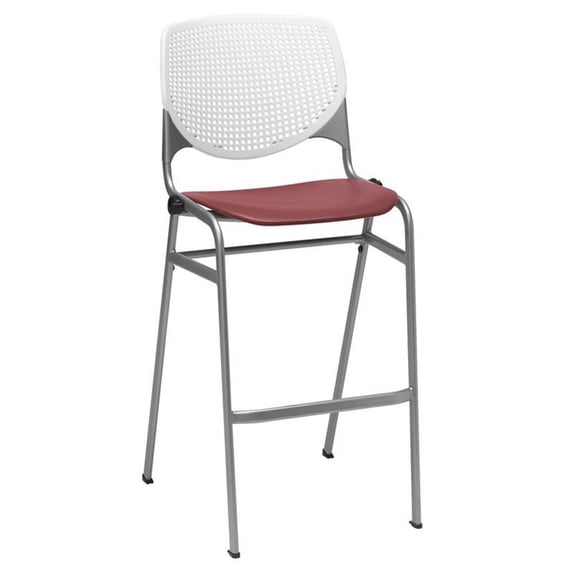 KFI Studios KOOL Armless Stacking Barstool, White Back, Burgundy Seat