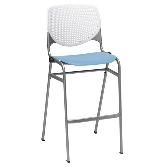 KFI Studios KOOL Armless Stacking Barstool, White Back, Sky Blue Seat