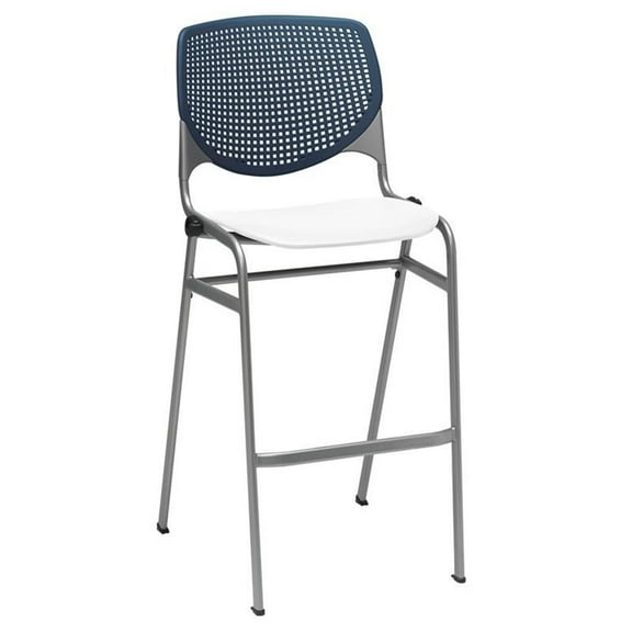 KFI Studios KOOL Armless Stacking Barstool, White Seat, Navy Back