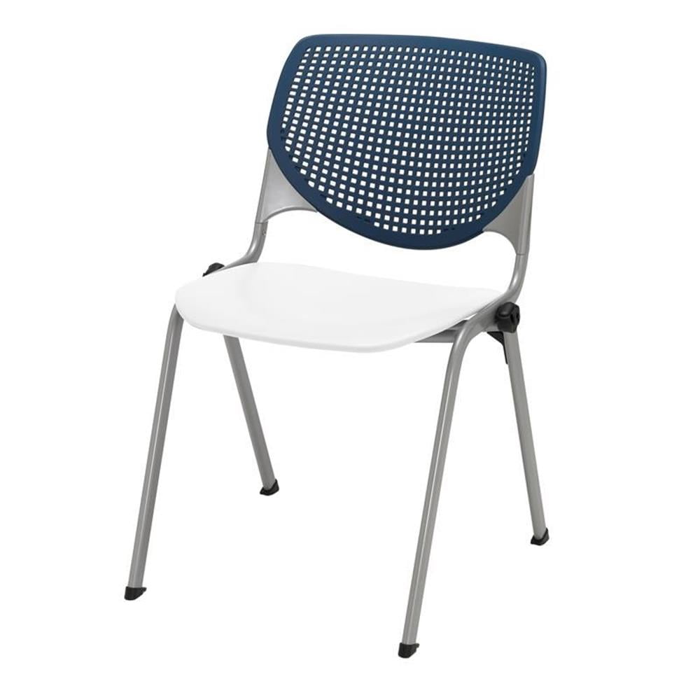 Kool Ergonomic Perforated Metal Stack Chair in White/Navy