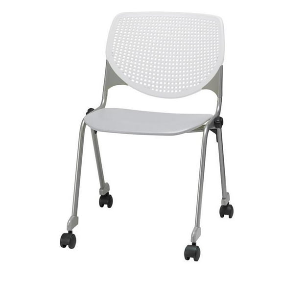 KFI Studios KOOL Armless Stacking Chair with Casters, White Back, Light Gray Seat