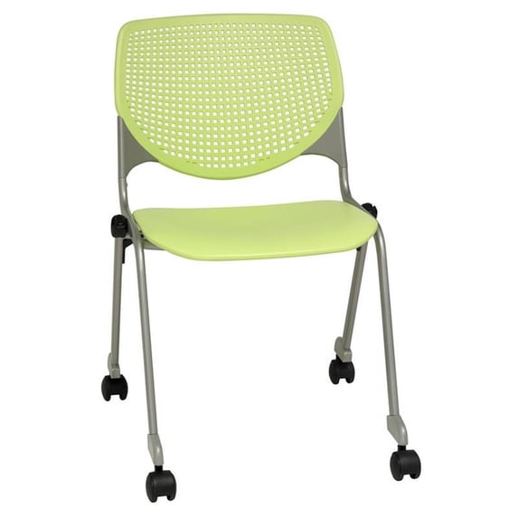 KFI Studios KOOL Armless Stacking Chair with Casters, White Back, Lime Seat