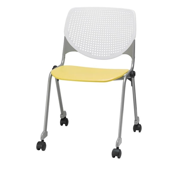KFI Studios KOOL Armless Stacking Chair with Casters, White Back, Yellow Seat