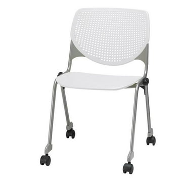 KFI Studios KOOL Armless Stacking Chair with Casters, White