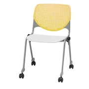 KFI Studios KOOL Armless Stacking Chair with Casters, Yellow, White Seat