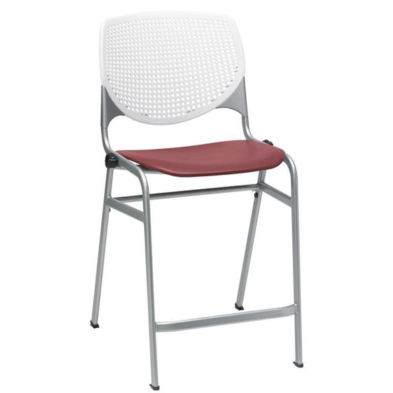 KFI Studios KOOL Armless Stacking Counter Barstool, White Back, Burgundy Seat