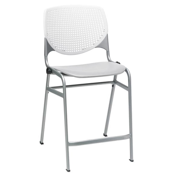 KFI Studios KOOL Armless Stacking Counter Barstool, White Back, Light Gray Seat