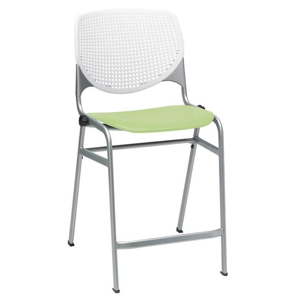 KFI Studios KOOL Armless Stacking Counter Barstool, White Back, Lime Green Seat