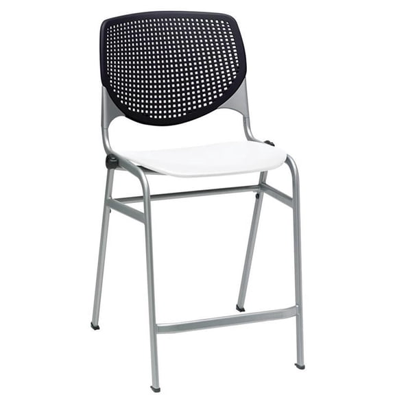 KFI Studios KOOL Armless Stacking Counter Barstool, White Seat, Black Back